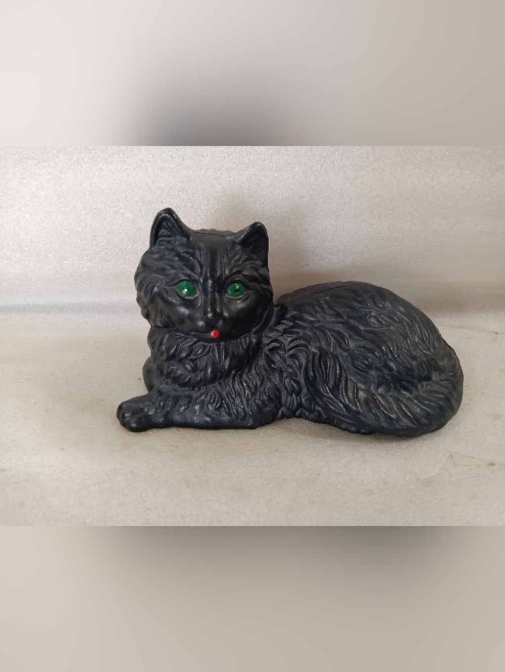 Antique Cast Iron Lounging Black Cat Doorstop Green Eyes 11"